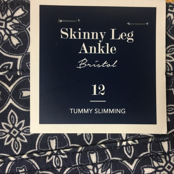 Charter Club Bristol Paisley Blue White High Rise Skinny Leg Ankle Jeans 12 - Picture 6 of 13